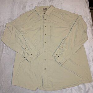 LL Bean Button Up Long Sleeve Mens Shirt Vented Back XL Tall Nylon Beige